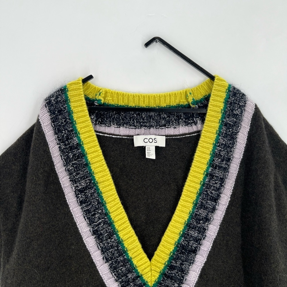 Cos Striped Knitted Wool Mohair Blend V Neck Sleeveless Vest In Green